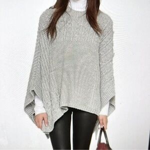 Club Monaco Janeen Gray Thick Knitted Poncho Sweater M L Alpaca Merino Wool